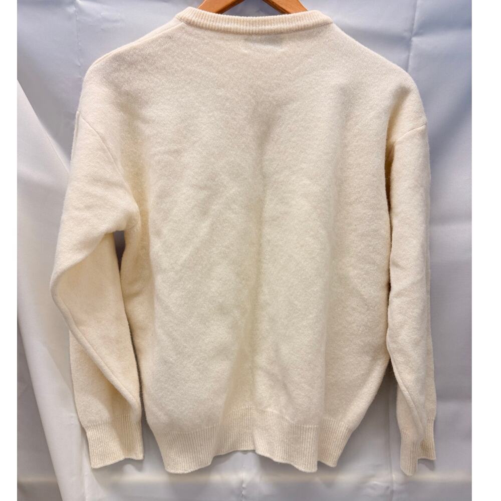 United Colors of Benetton 80s/90s Lambswool Crewneck Sweater Ivory Made in Italy - Picture 2 of 5